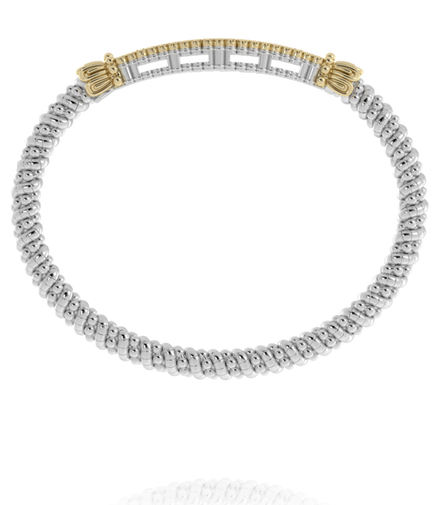 Alwand Vahan 14K Yellow Gold and Sterling Silver Diamond Cluster 4mm Closed Bracelet