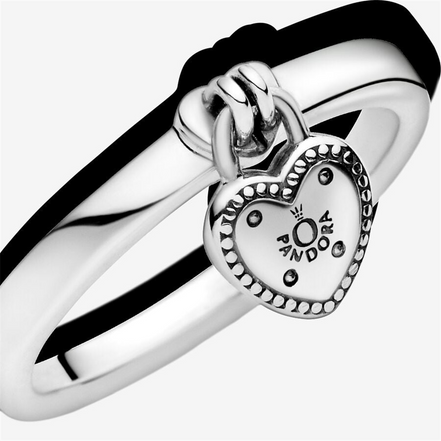 Pandora Moments Love Lock Heart Shaped Padlock Ring Size 7.5