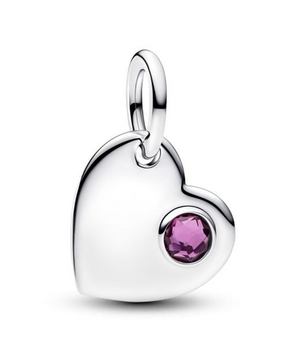 Pandora Engravable Heart Purple Stone Dangle Charm