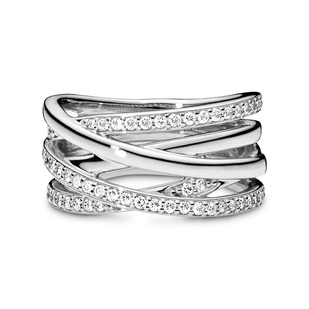 Pandora Timeless Sparkling And Polished Lines Ring Size 5