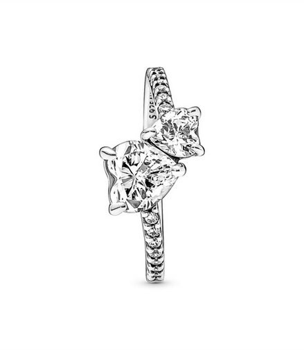 Pandora Timeless Double Heart Sparkling Ring Size 6