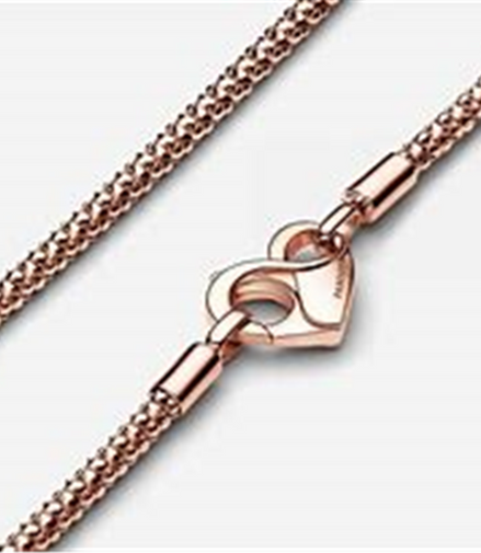 Pandora Moments Rose Heart Clasp Studded Chain Necklace 45 cm