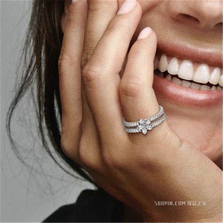 Pandora Timeless Sparkling Snowflake Double Ring Size 7.5