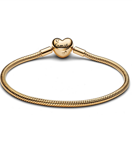 Pandora Moments Family Tree Heart Clasp Snake Chain Bracelet Size 18