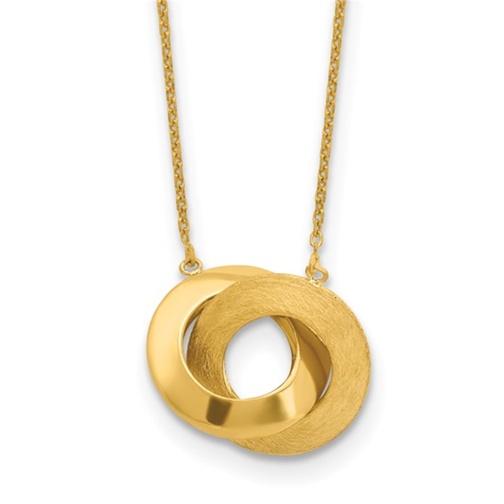 Ladies 14K Yellow Gold Polished and Brushed Double Circle Necklace