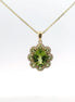 14K Yellow Gold Diamond & Peridot Flower Shaped Pendant Necklace