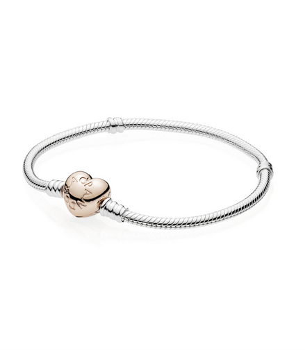 Pandora Moments Rose Heart Clasp Snake Chain Bracelet Size 19
