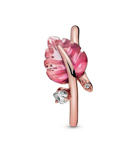 Pandora Pink Murano Glass Leaf Ring Size 7