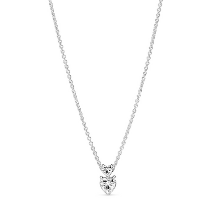 Pandora Timeless Double Heart Pendant Sparkling Collier Necklace