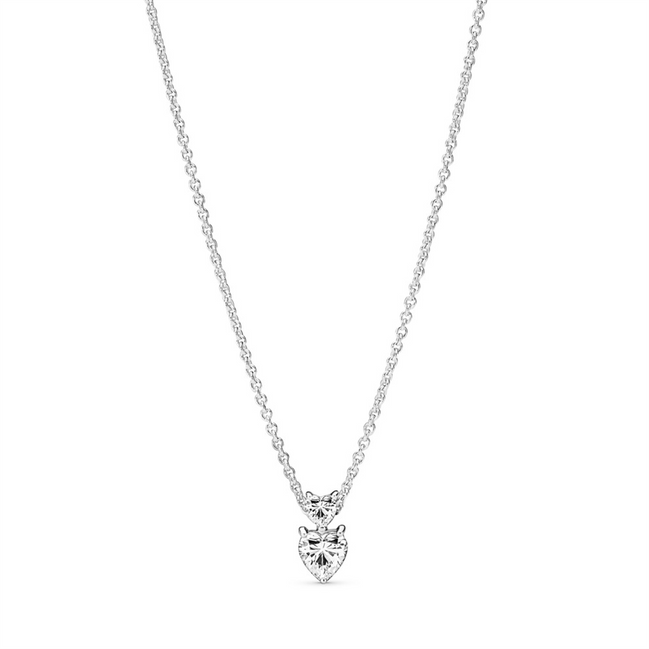 Pandora Timeless Double Heart Pendant Sparkling Collier Necklace