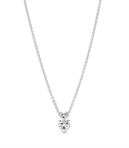 Pandora Timeless Double Heart Pendant Sparkling Collier Necklace