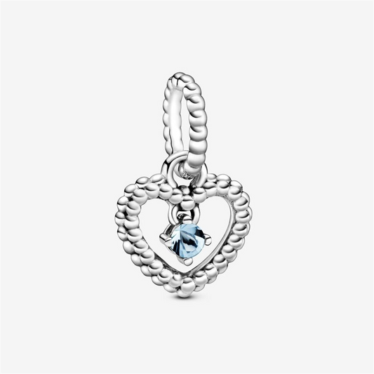 Pandora Moments March Aqua Blue Beaded Heart Dangle Charm