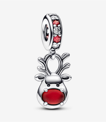 Pandora Moments Red Nose Reindeer Murano Dangle Charm