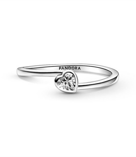 Pandora Moments Clear Tilted Heart Solitaire Ring Size 7
