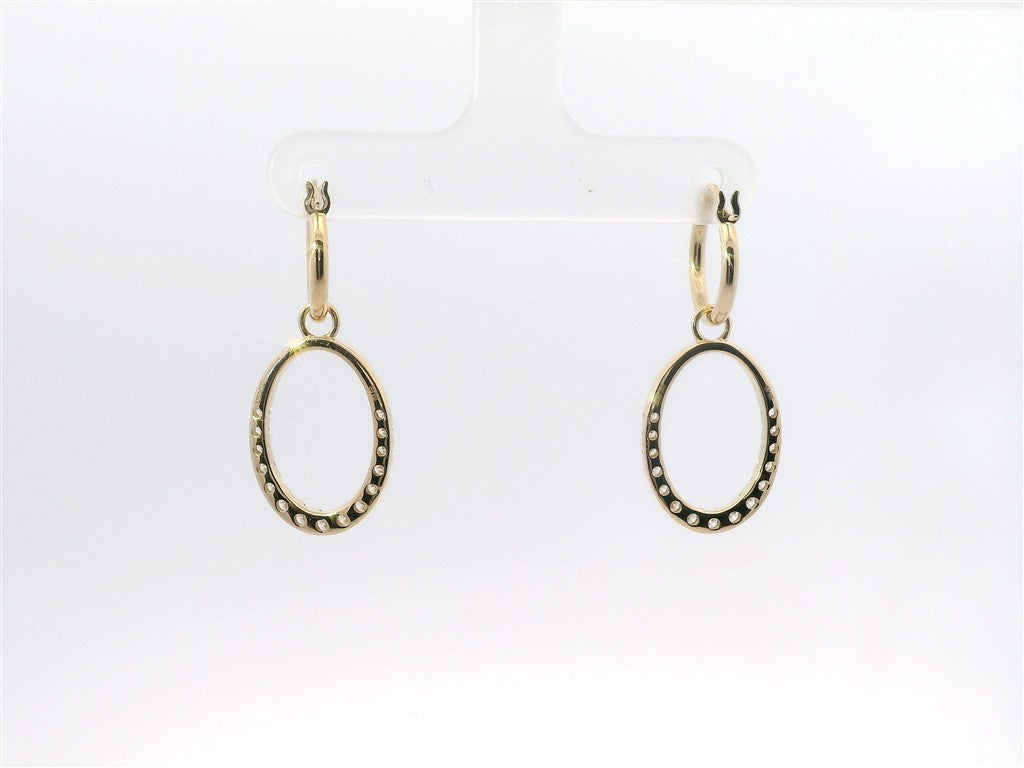 14K Yellow Gold And 0.53 CTW Diamond Oval Shaped Drop Dangle Earrings