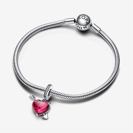Pandora Moments Red Heart And Arrow Murano Glass Dangle Charm