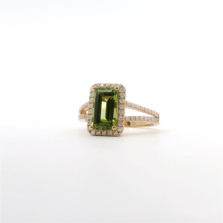 14K Yellow Gold Diamond & Peridot Emerald Shaped Fashion Ring