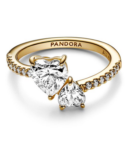 Pandora Timeless Gold Plated  Double Heart Sparkling Ring  Size 5