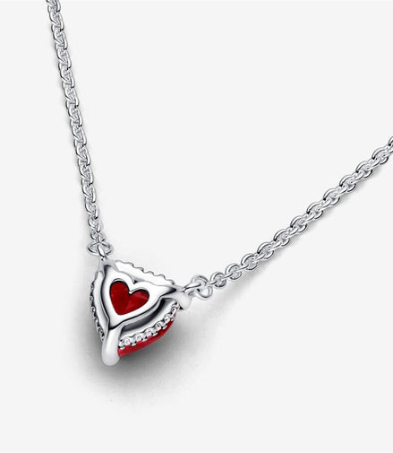 Pandora Timeless Sparkling Red Heart Halo Pendant Collier Necklace