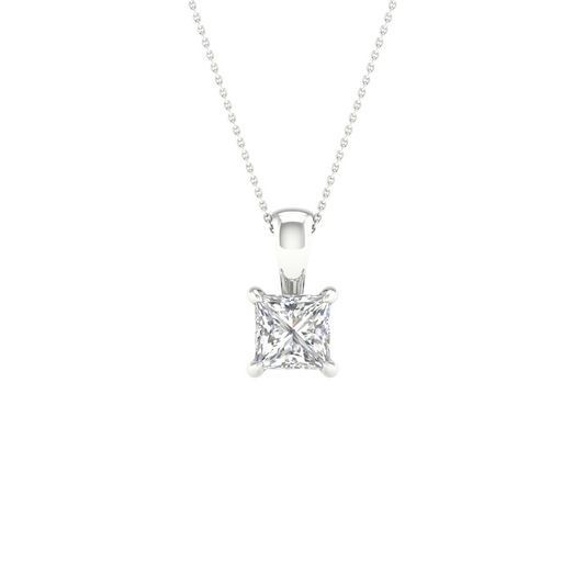 Revelation 14K Gold Lab Grown Princess Shaped Diamond Pendant Necklace