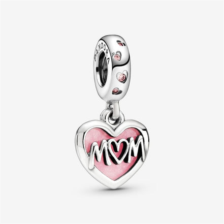 Pandora Moments Mom Script Heart Dangle Charm