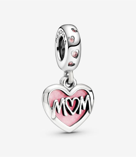 Pandora Moments Mom Script Heart Dangle Charm