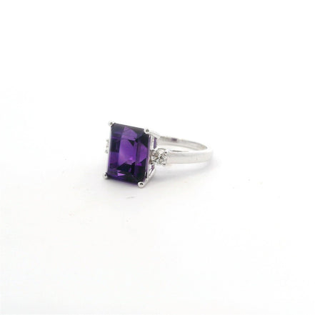 14K White Gold Diamond & Amethyst Fashion Ring