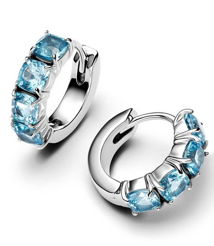 Pandora Sterling Silver Light Blue Stone Hoop Earrings