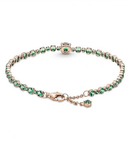 Pandora Timeless Rose Sparkling Green Pavé Tennis Bracelet Size 18
