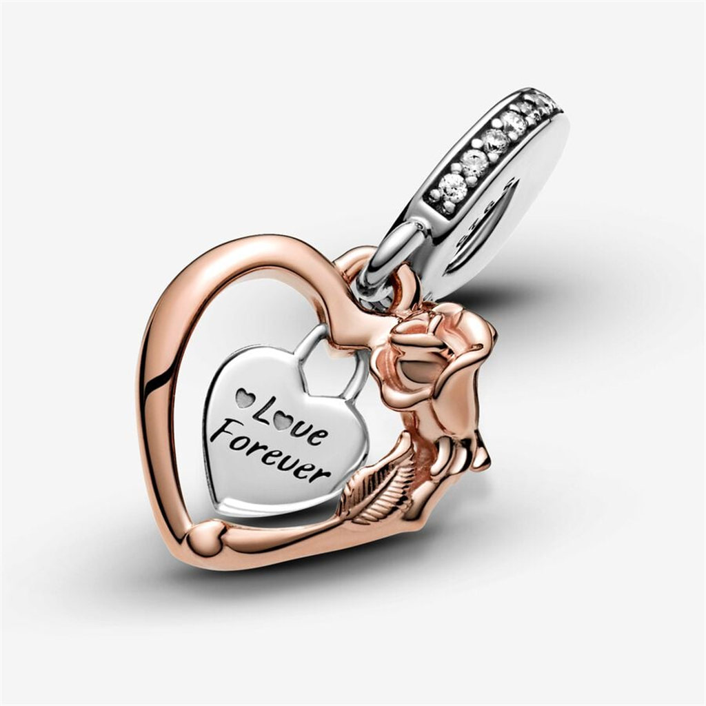 Pandora Moments Heart & Rose Flower Dangle Charm