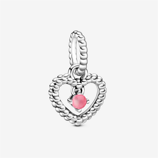 Pandora Moments October Petal Pink Beaded Heart Dangle Charm