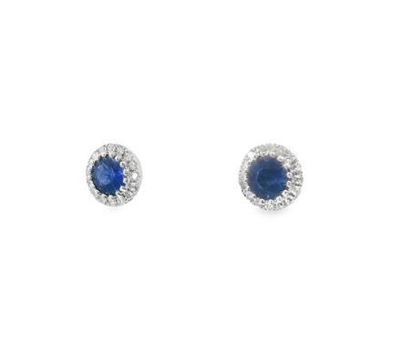 14K White Gold Diamond And Sapphire Halo Earrings