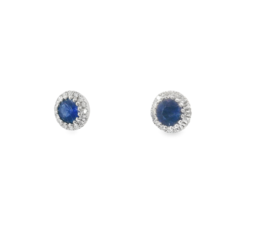 14K White Gold Diamond And Sapphire Halo Earrings