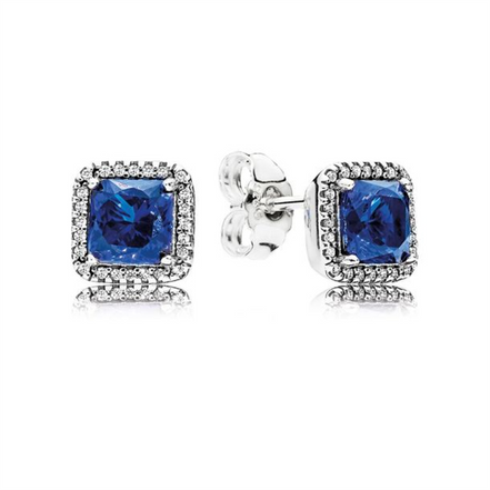 Pandora Timeless Blue Square Sparkle Halo Stud Earrings