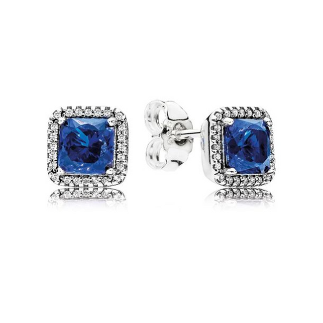Pandora Timeless Blue Square Sparkle Halo Stud Earrings