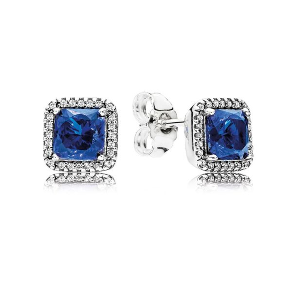 Pandora Timeless Blue Square Sparkle Halo Stud Earrings
