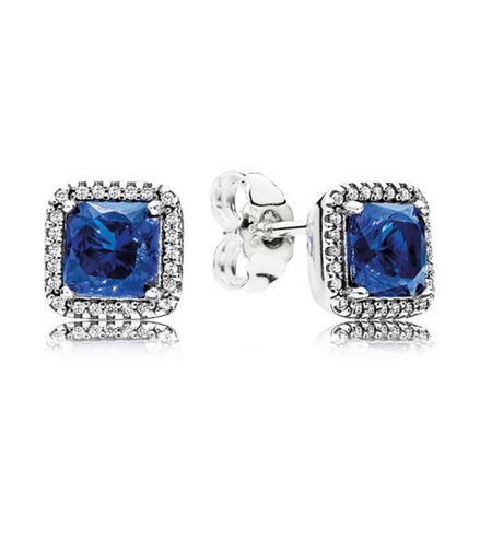 Pandora Timeless Blue Square Sparkle Halo Stud Earrings