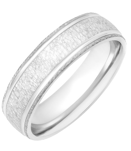 Fredrick Goldman 14K White Gold Low Dome Roll Edge Carved Wedding Band Size 10