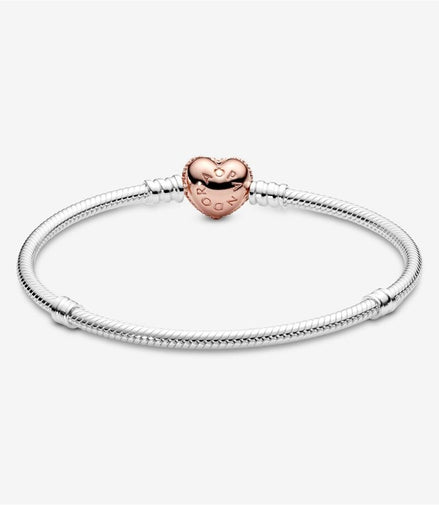 Pandora Moments Pavé Heart Clasp Snake Chain Bracelet Size 18