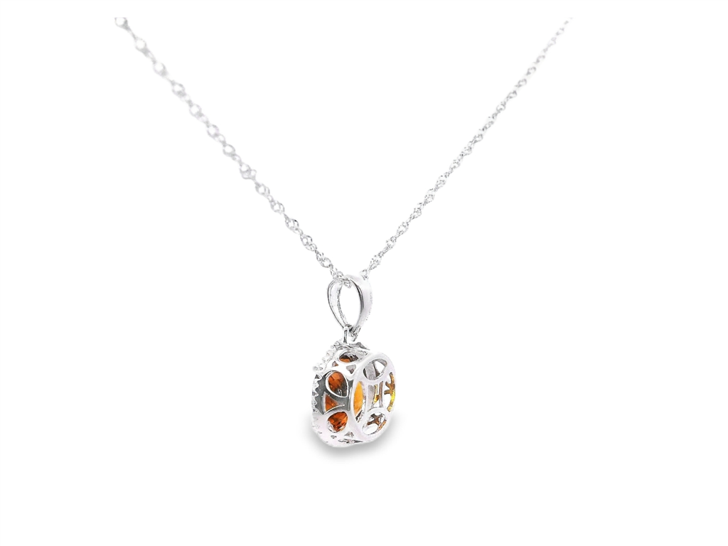 14K White Gold Diamond And Citrine Pendant Necklace