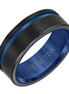 Triton Blue and BlackTungsten Carbide Satin Finish Contemporary Wedding Band Size 10