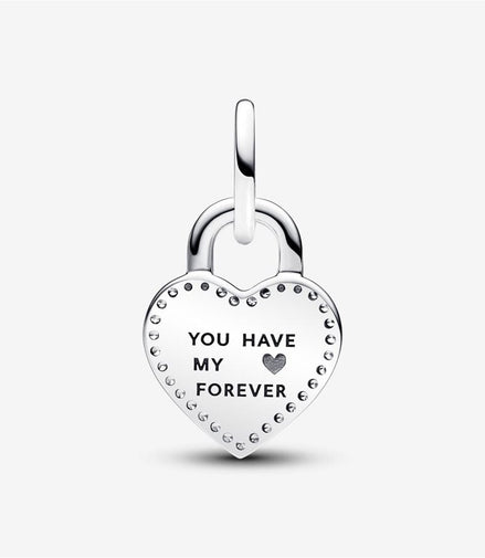 Pandora Moments Two-tone Twistable Heart Padlock Double Dangle Charm