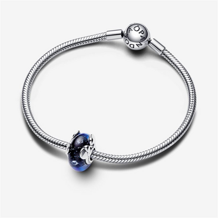 Disney Pandora Mickey Mouse & Minnie Mouse Blue Murano Glass Charm