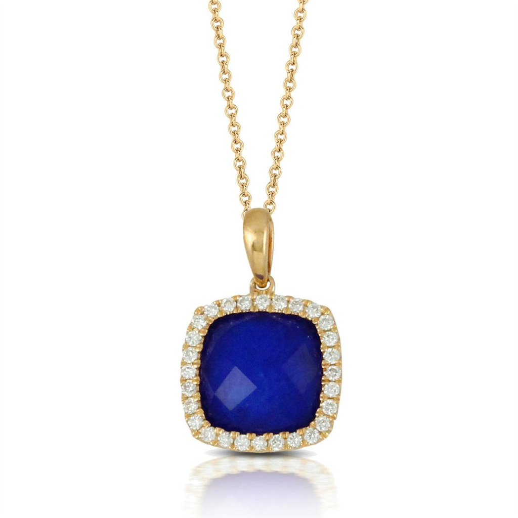 Royal Lapis and Cushion Cut Diamond Pendant Necklace