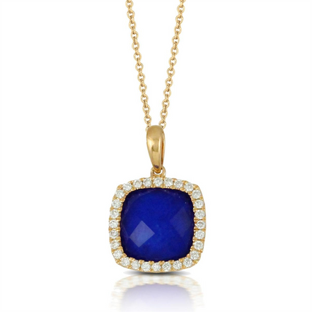 Royal Lapis and Cushion Cut Diamond Pendant Necklace