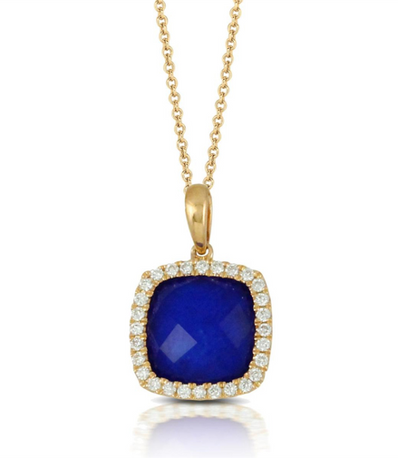 Royal Lapis and Cushion Cut Diamond Pendant Necklace