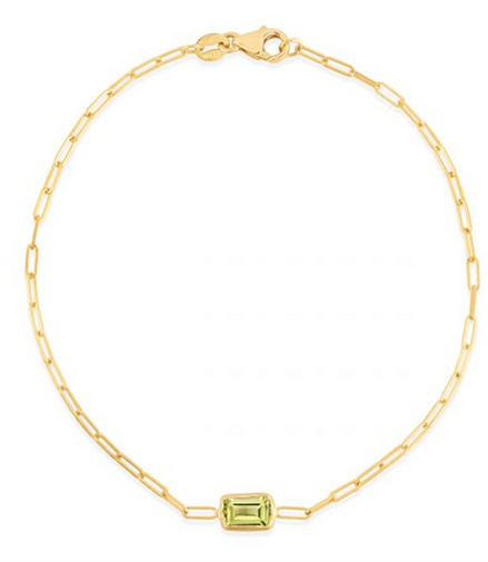Ladies 14K Gold And Peridot Paperclip Bracelet