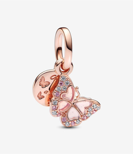 Pandora Moments Pink Butterfly And Quote Double Dangle Charm
