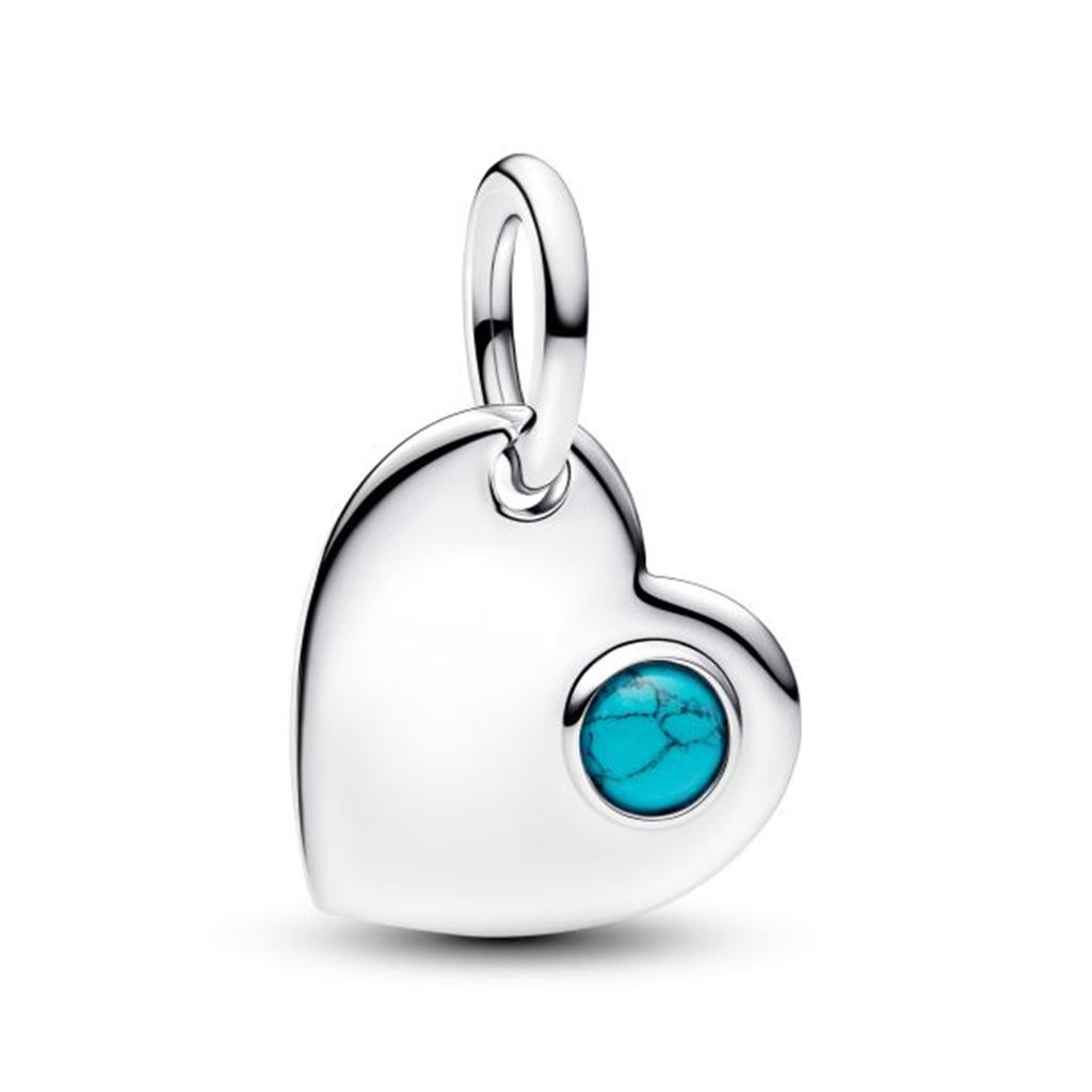 Pandora Engravable Heart Turquoise Blue Stone Dangle Charm
