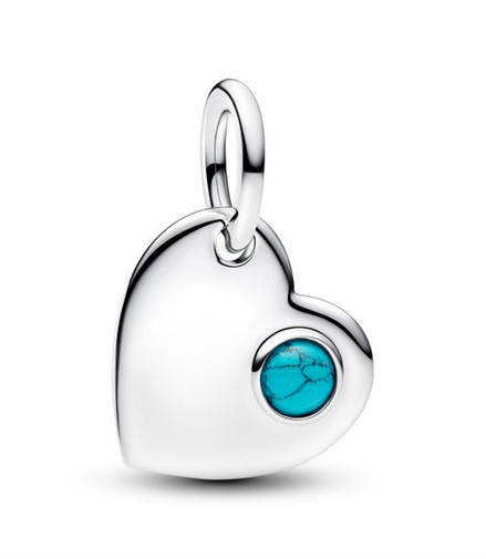 Pandora Engravable Heart Turquoise Blue Stone Dangle Charm